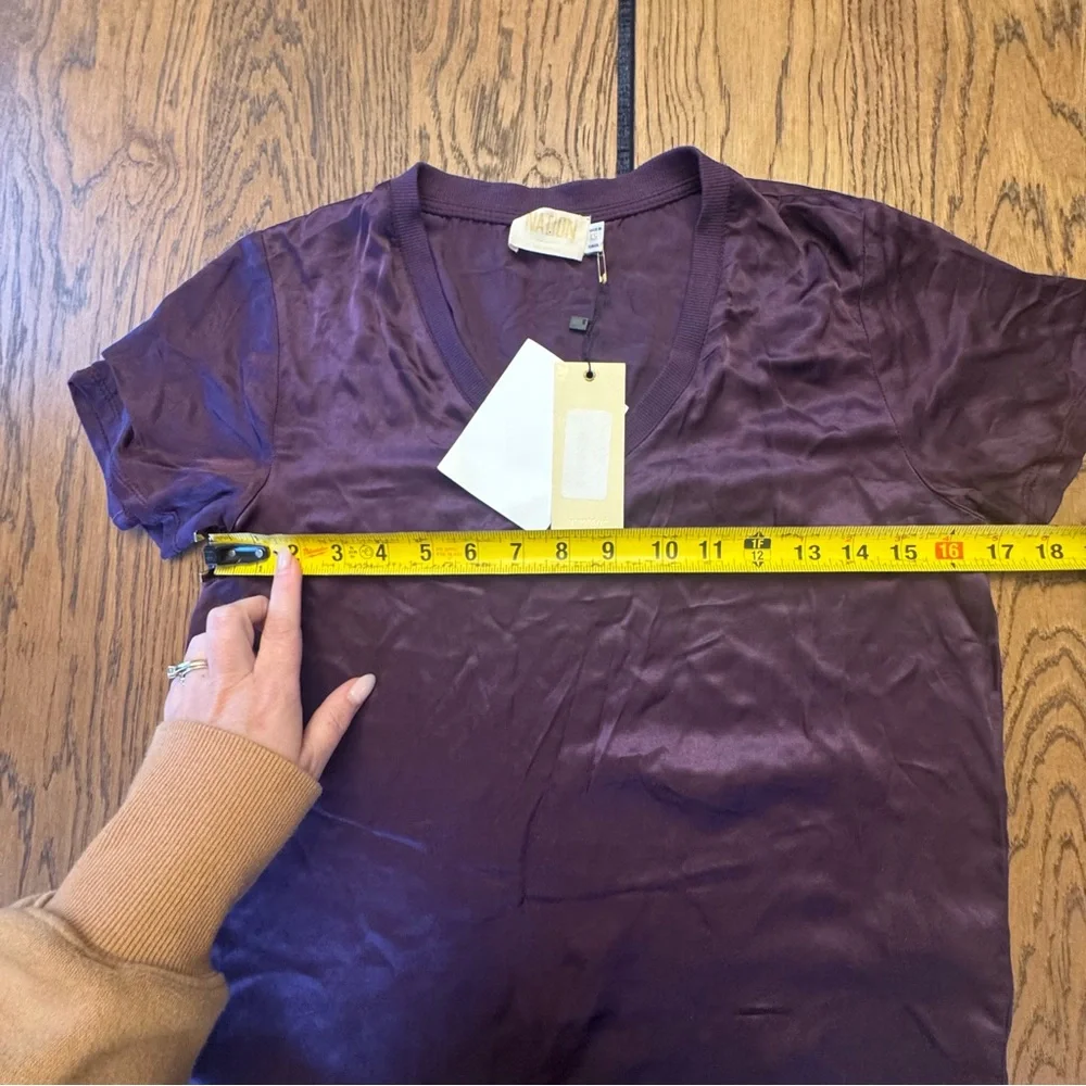 Nation‎ LTD  June Top V-Neck Top in Fog Jam purple plum  color XS Satin NWT